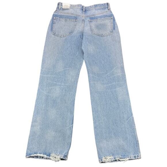 NWT ZARA Low Rise Super Wide Leg Jeans Size 0 Destroyed DIstressing Detail - Picture 8 of 12